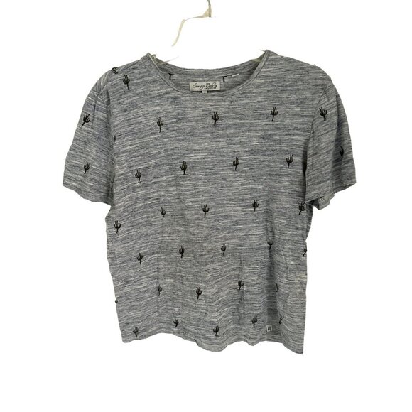 Women's Small Sovereign Code crewneck grey cactus embroidered tee tshirt - Picture 1 of 7